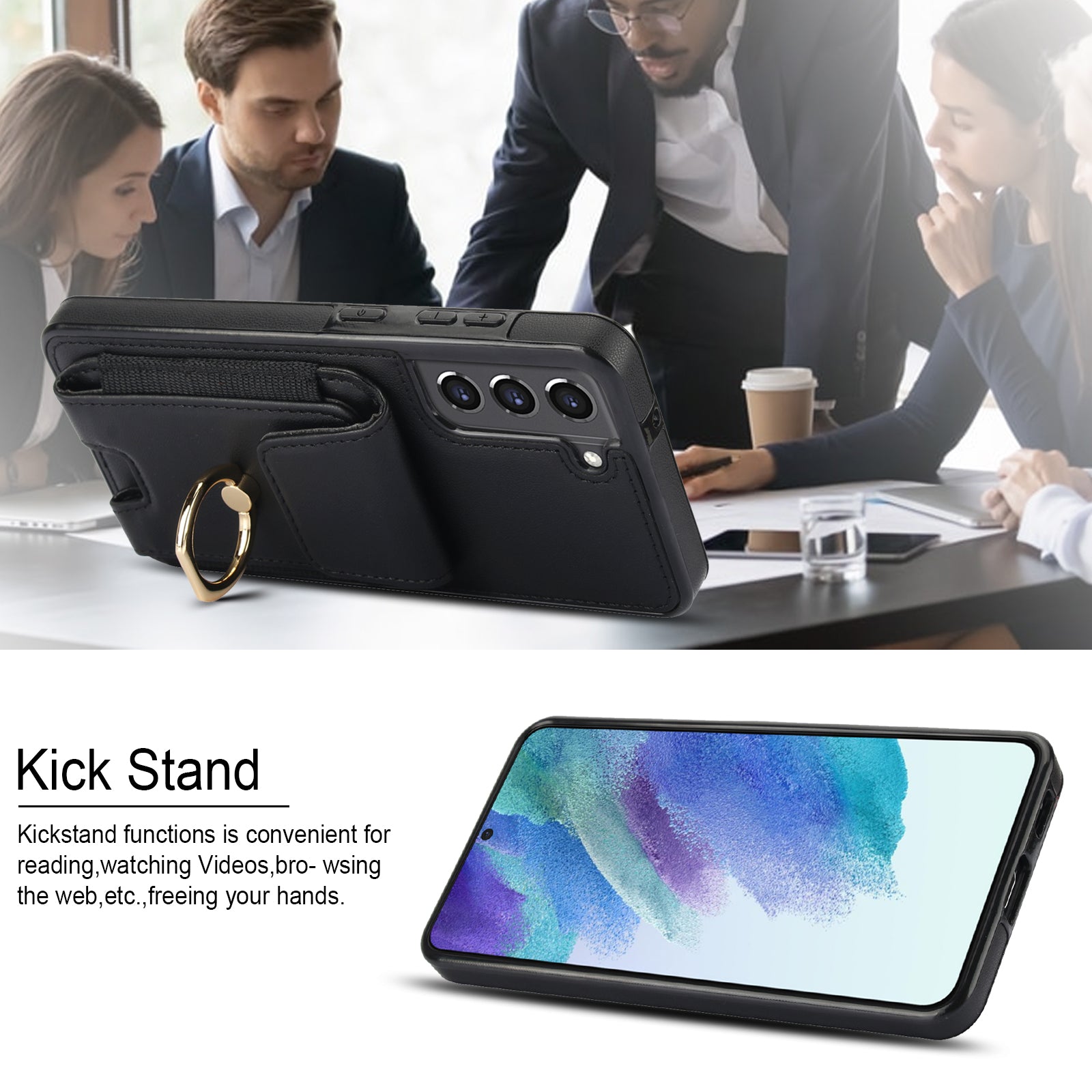 For Samsung Galaxy S22+ 5G Case PU Leather Coated TPU Phone Cover with Card Holder For Samsung Galaxy S22+ 5G Case PU Leather Coated TPU Phone Cover with Card Holder